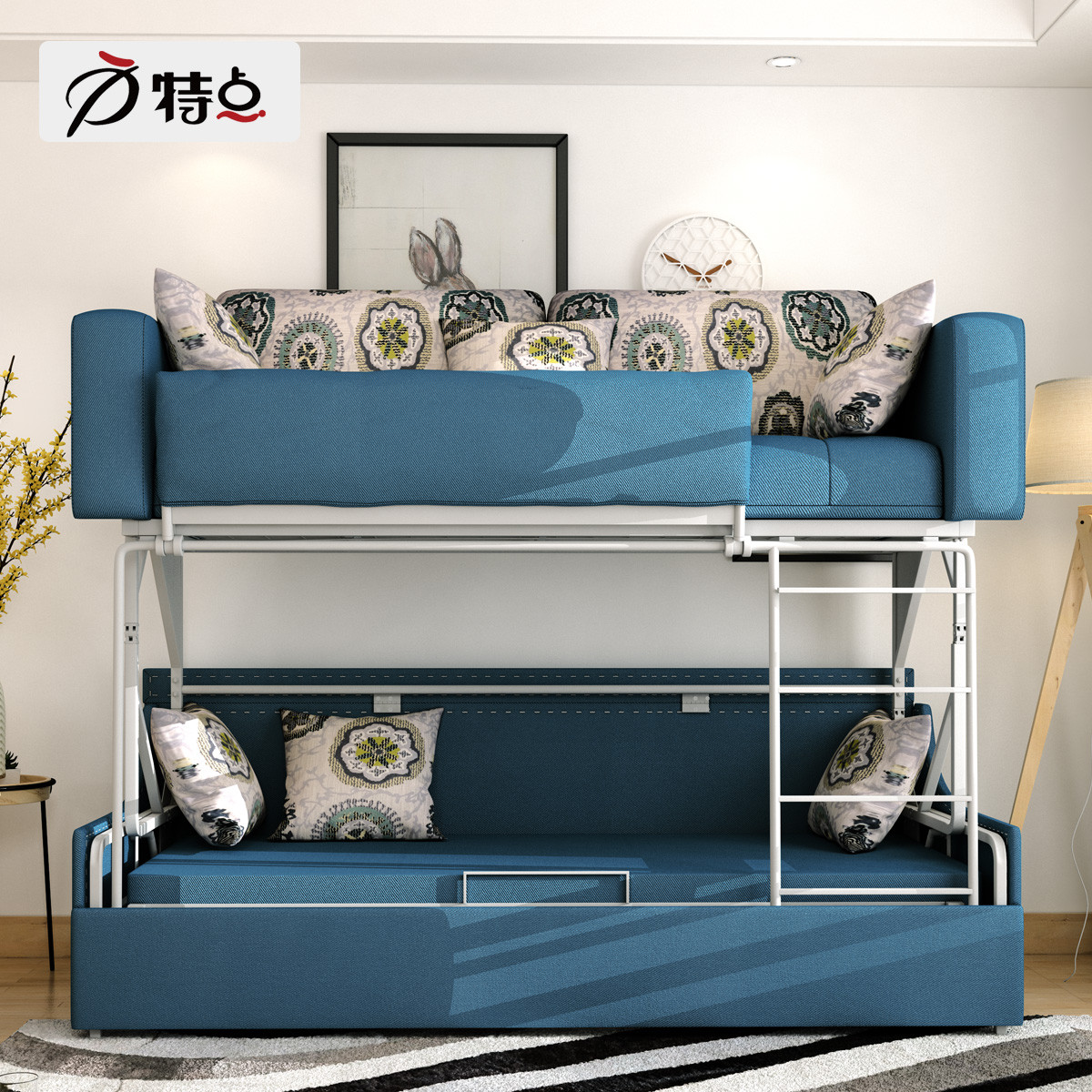 沙发床上下床可折叠多功能布艺双人两用上下床双层卧室客厅高低床