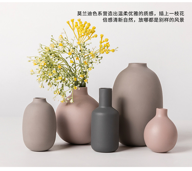 莫兰迪色系磨砂花瓶摆件北欧创意客厅卧室干花插花鲜花房间装饰品