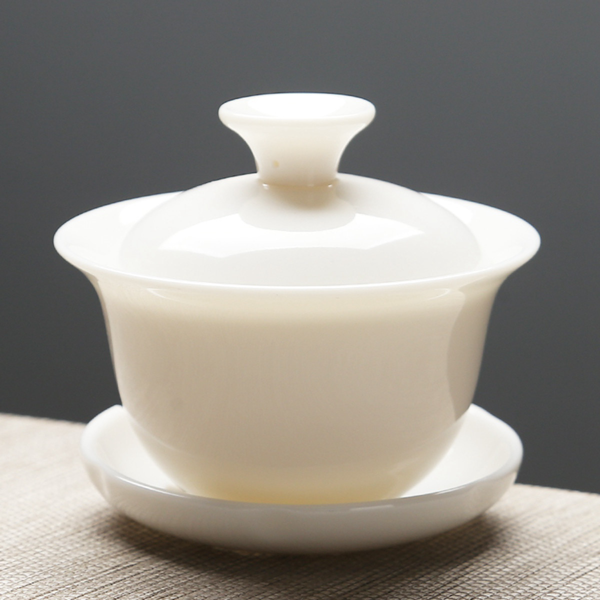 苏氏陶瓷中国白茶具套装羊脂玉茶杯子三才盖碗功夫茶具亮白