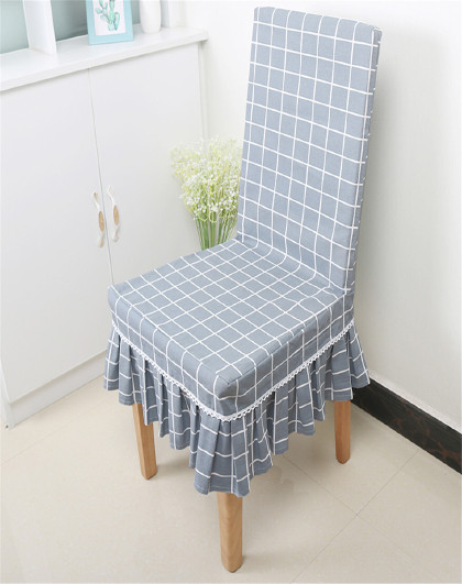 定制灰格子椅子套罩棉麻家用饭店椅套连体餐桌椅坐垫套装椅套布