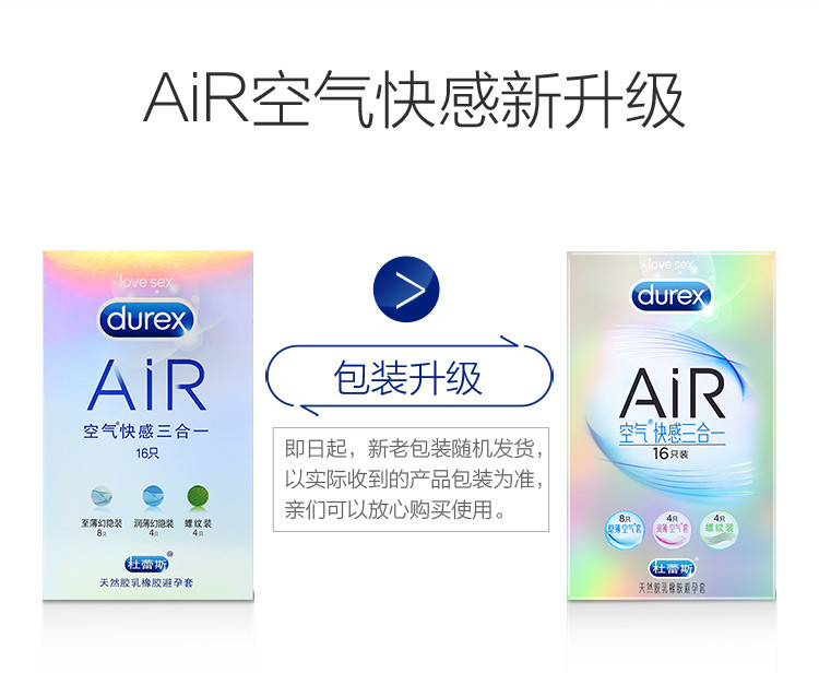 杜蕾斯air空气快感三合一16只避孕套润薄螺纹安全套套byt