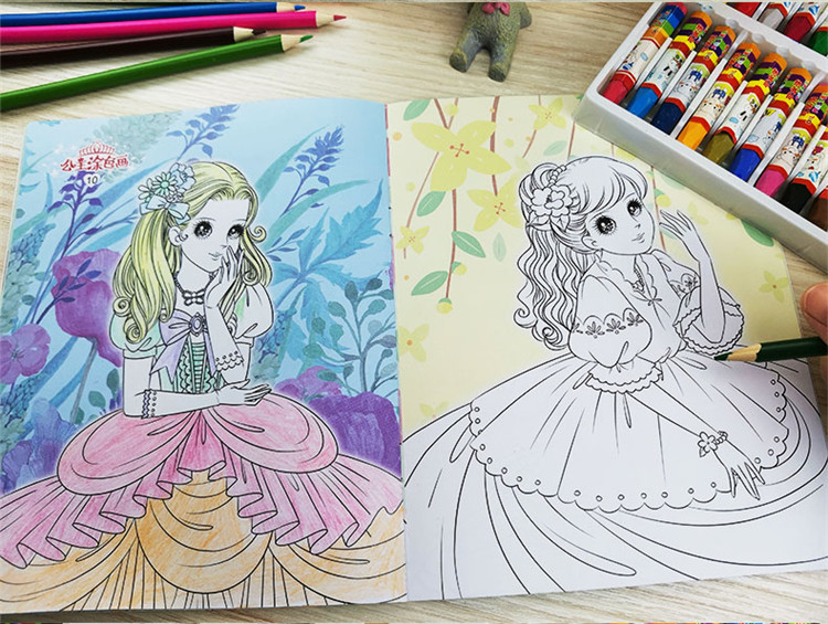 公主涂色本3-6-8-10岁幼儿童画画书绘画册儿童图画画本女孩填色本