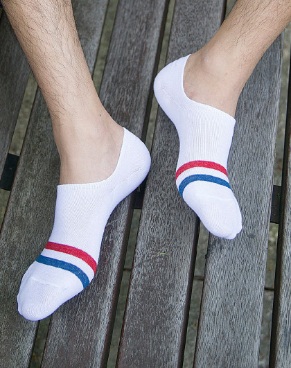 【2件起售】5双装男士白色两条杠浅口隐形袜 袜子