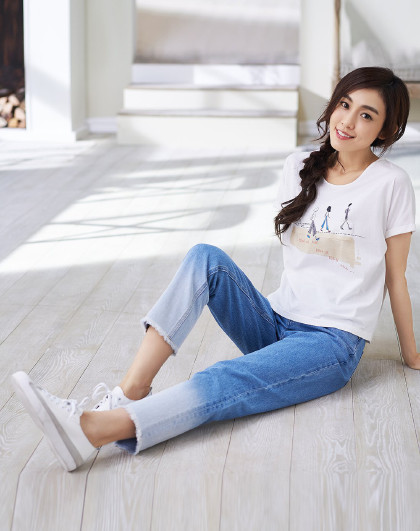 秋季百搭撞色九分直筒女式牛仔裤