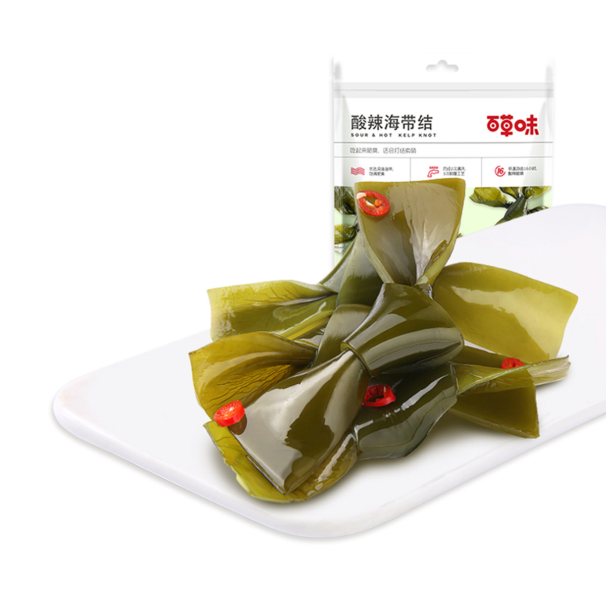 百草味【酸辣海带结200gx3袋】海带丝海鲜零食即食小吃小包装
