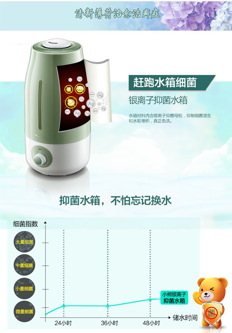 小熊jsq-a30w5加湿器3l家用静音卧室空调房办公室空气