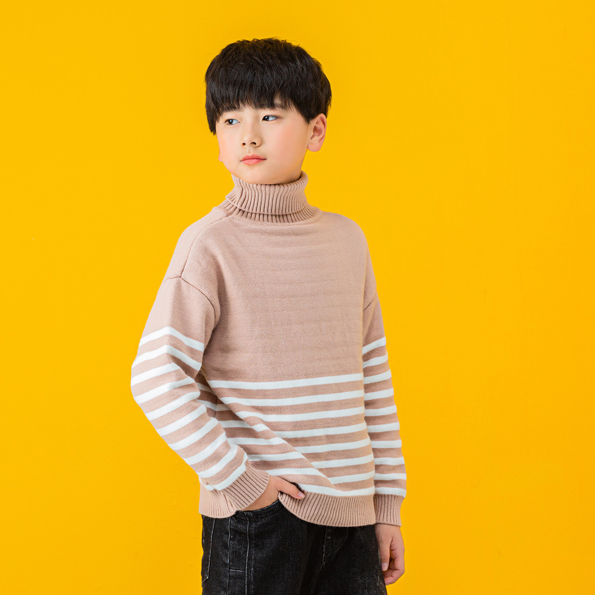 肯切普2020款儿童童装保暖男童条纹高领毛衣