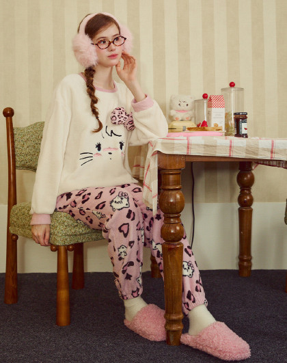 【超值捡漏】mikko冬季睡衣女式加厚加绒立体蝴蝶结豹纹套装