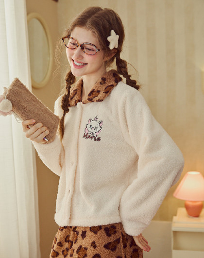 【玛丽猫系列】睡衣女秋冬加绒加厚豹纹款高品质家居服可外穿套装