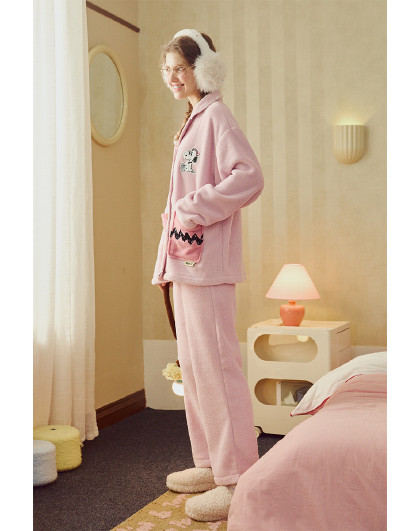 【史努比系列】珊瑚绒情侣睡衣女秋冬厚款高品质舒适家居服套装