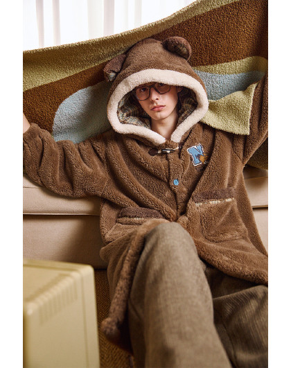 【疯狂动物城系列】情侣睡衣秋冬男士加绒加厚高级感连帽外穿睡袍