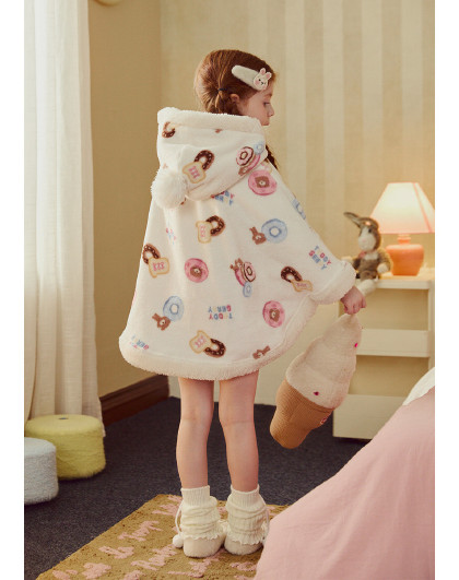 【超值捡漏】泰迪熊儿童睡衣秋冬珊瑚绒女大童连帽斗篷家居睡袍