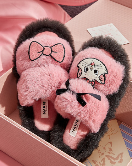 【玛丽猫系列】拖鞋女秋冬室内撞色甜酷高级感可外穿软底毛毛拖鞋
