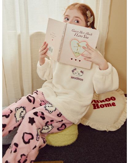 【超值捡漏】mikko儿童睡衣秋冬季女童加厚豹纹外穿家居套装