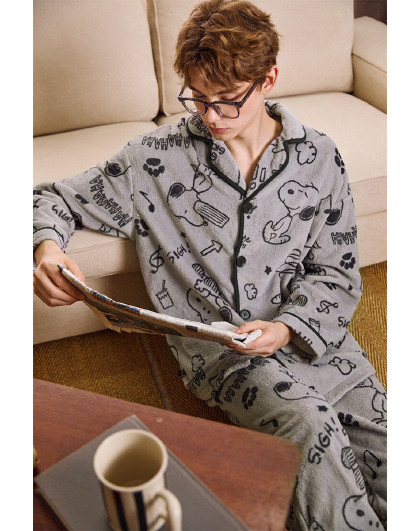 【史努比系列】睡衣男款冬季珊瑚绒高级感青少年保暖居家服套装