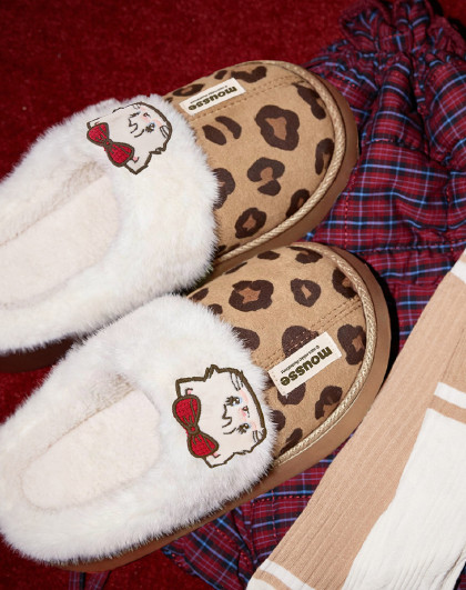 mikko系列雪地靴女秋冬豹纹款室内家用EVA厚底毛拖鞋女