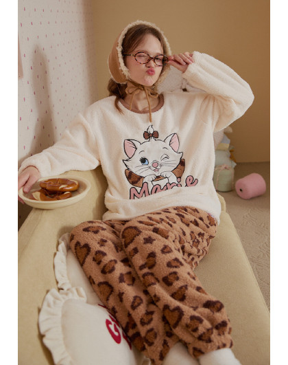 【玛丽猫系列】睡衣女秋冬加绒加厚豹纹款高级感可外穿舒适套装