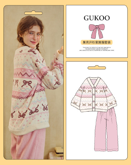 【甜美淑女风】睡衣女秋冬款珊瑚绒高品质开衫家居服女士套装