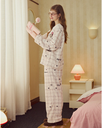 【米奇系列】睡衣女士秋冬款珊瑚绒高级感简约开衫可外穿家居套装