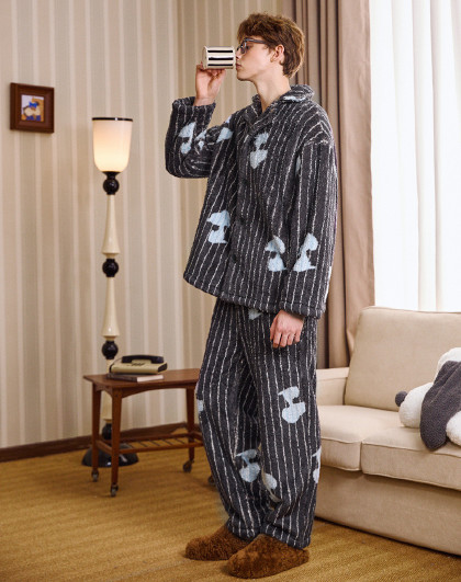 【史努比系列】睡衣男秋冬加绒加厚可外穿学生青少年开衫家居套装