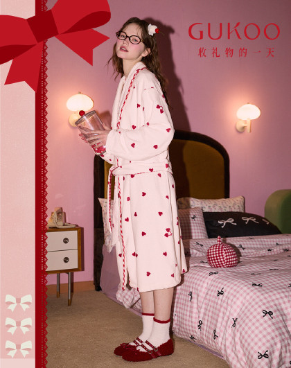 【红运系列】睡衣女秋冬加绒加厚浴袍晨袍新娘结婚本命年家居睡袍