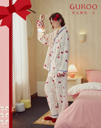 【轻红品系列】珊瑚绒睡衣女秋冬本命年红色家居服米奇套装