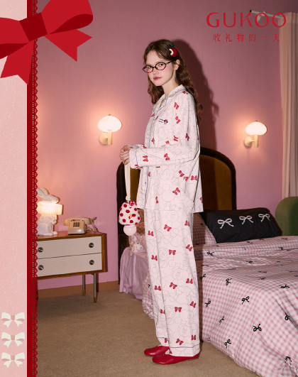 【轻红品系列】米奇睡衣女春秋长袖本命年结婚家居服外穿舒适套装