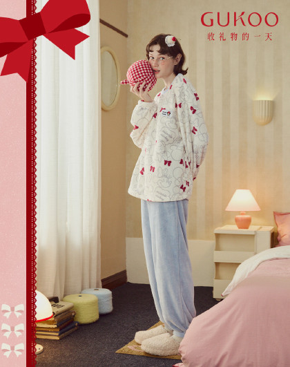 【轻红品系列】米奇睡衣女秋冬珊瑚绒结婚本命年居家服可外穿套装
