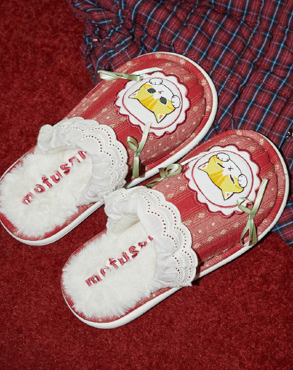 【红运系列】鲨鱼猫拖鞋女秋冬室内居家结婚红品本命年加绒拖鞋