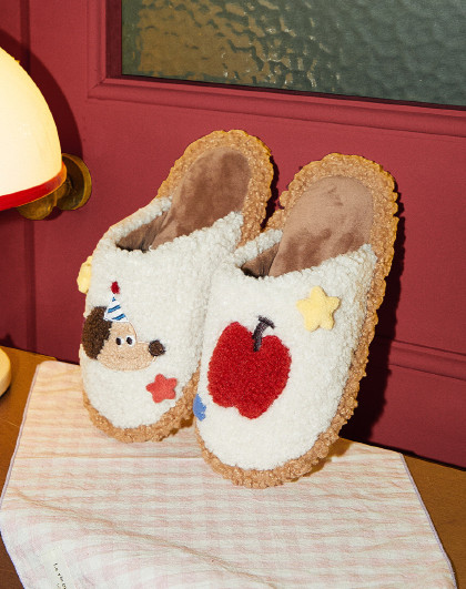 【红运系列-苹安新年】情侣拖鞋女秋冬居家结婚红品本命年毛拖鞋