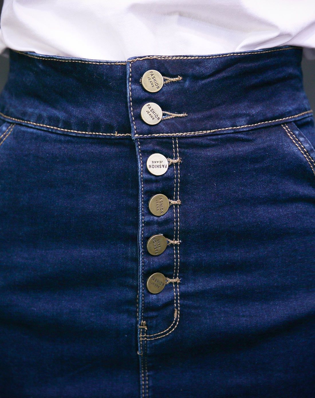 凡兔ONE-T蓝色包臀牛仔半截裙裙子6Q029A