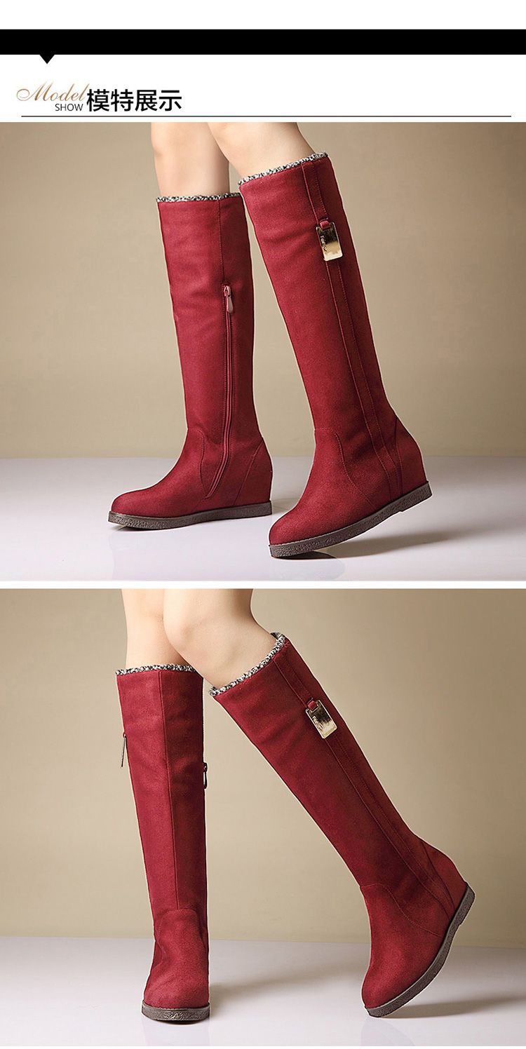 欧蔓莎 商品名称 冬季款坡跟酒红色百搭过膝靴 商品分类 女式靴子