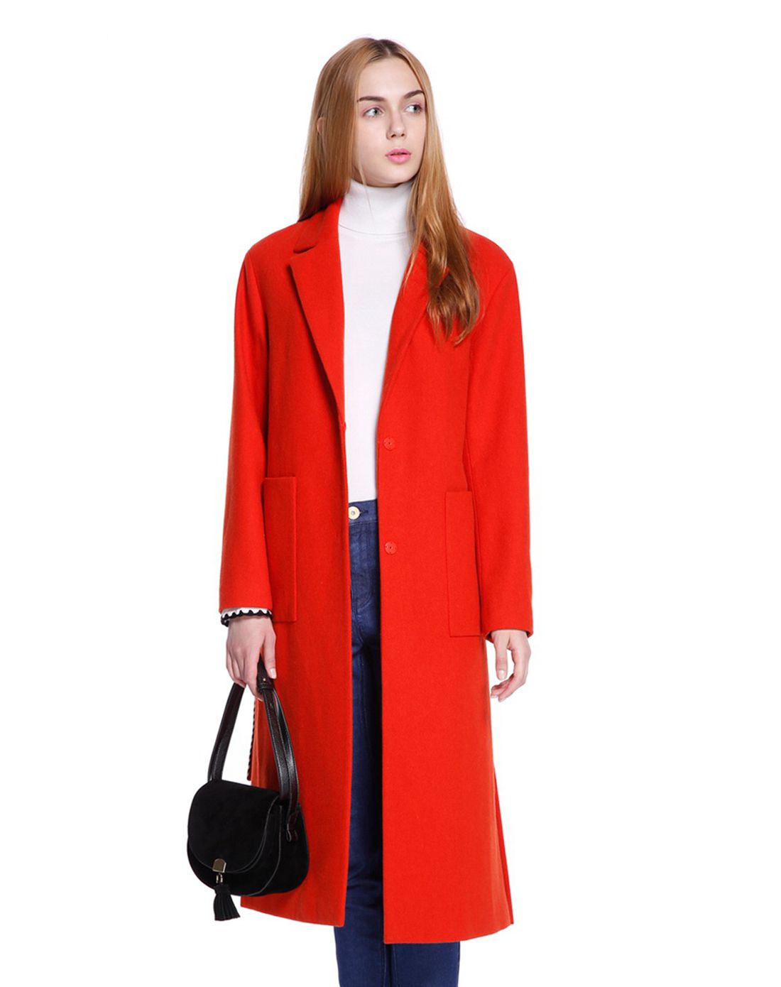 欧时力ochirly特卖旗舰店橘红色时尚大方百搭呢