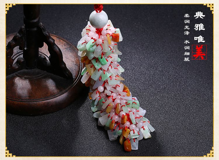 一品翠 天然翡翠a货碎碎平安车挂(红色)