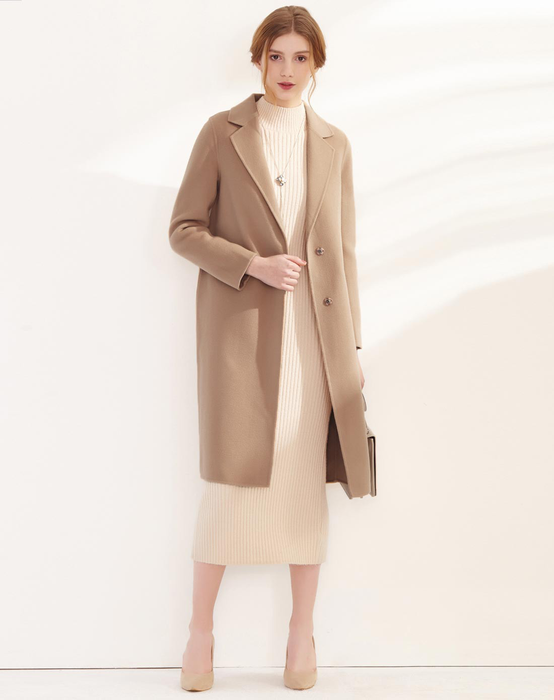 美之藤M.TENG修身长款保暖双面绒羊毛大衣D