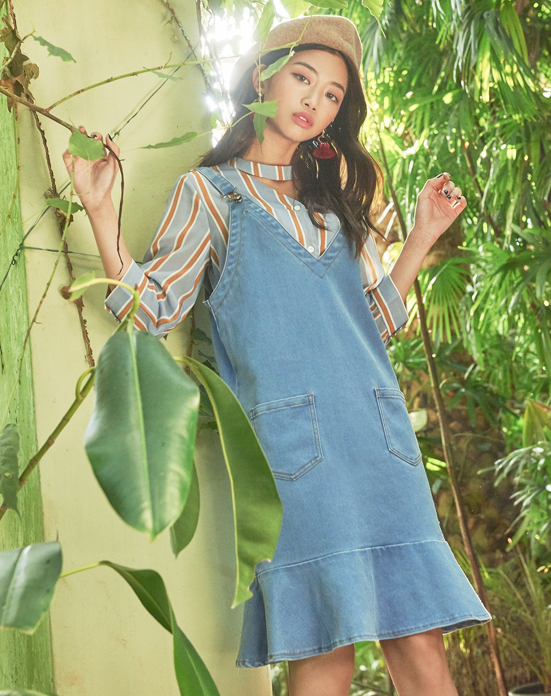 韩都衣舍HSTYLE主题新品浅蓝色背带裙NJ71