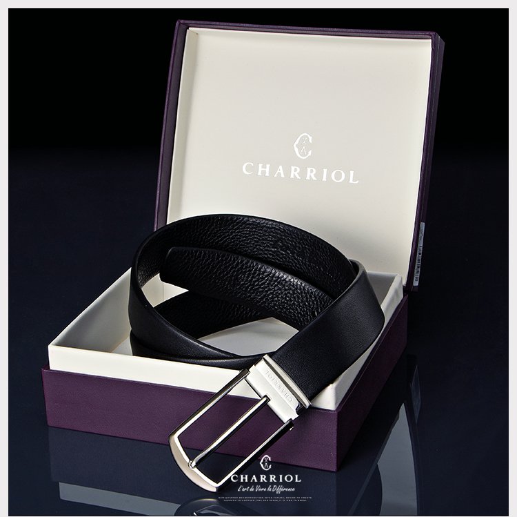 charriol 夏利豪男士休闲韩版时尚头层牛皮针扣皮带