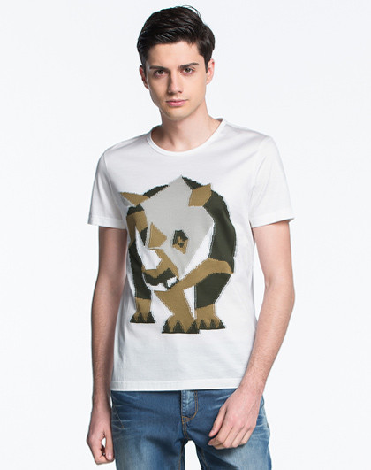 男士圆领抽象图案纯棉短袖t恤白色