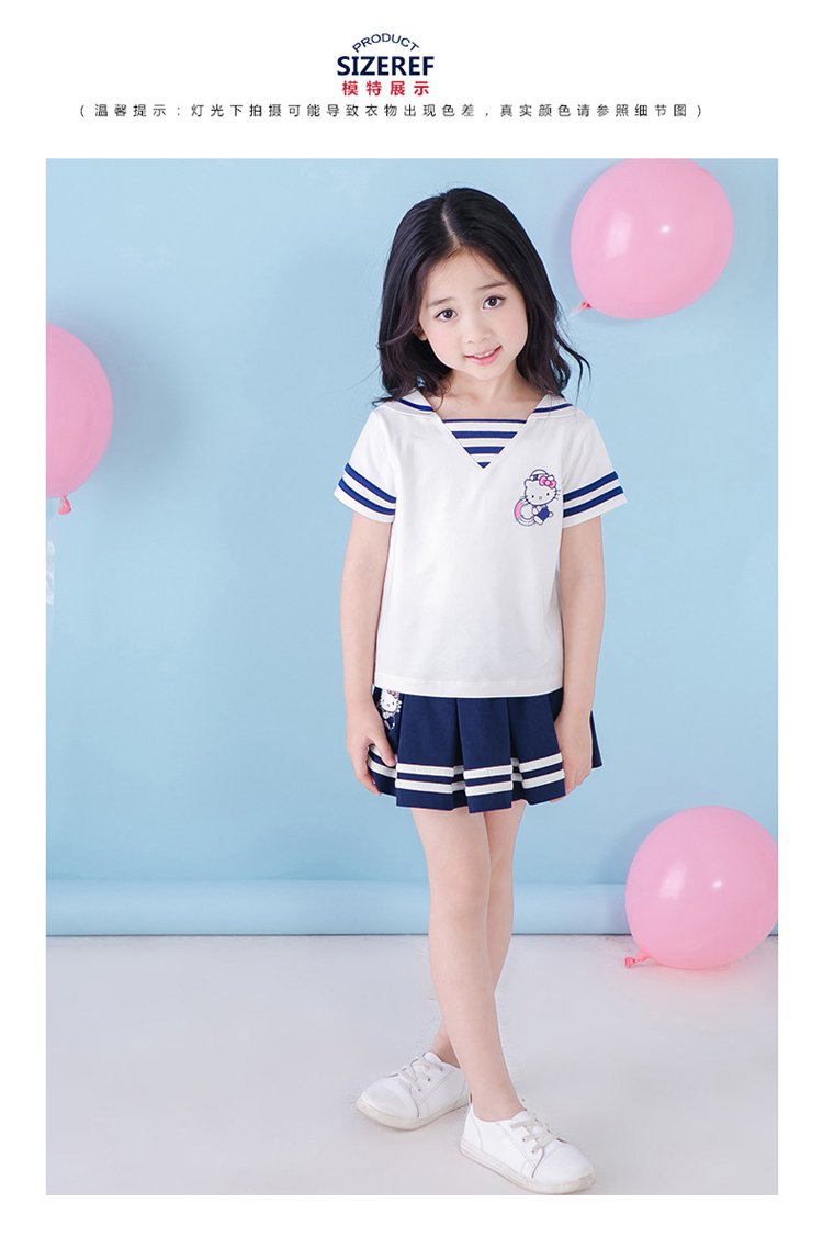hello kitty女童短袖T恤+短裙裤套装米白色K676