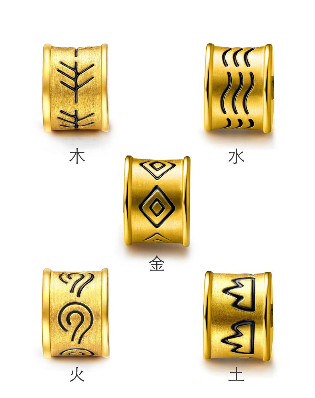 潮宏基 [弘系列]金/木/水/火/土 足金黄金串珠-定价