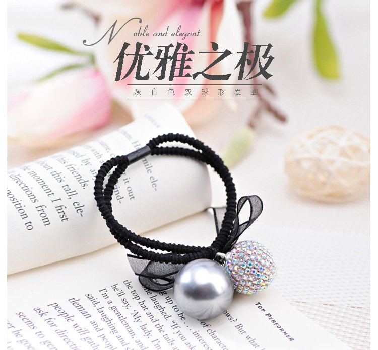 rena chris 发饰 灰白色双球形发圈 皮筋 头饰