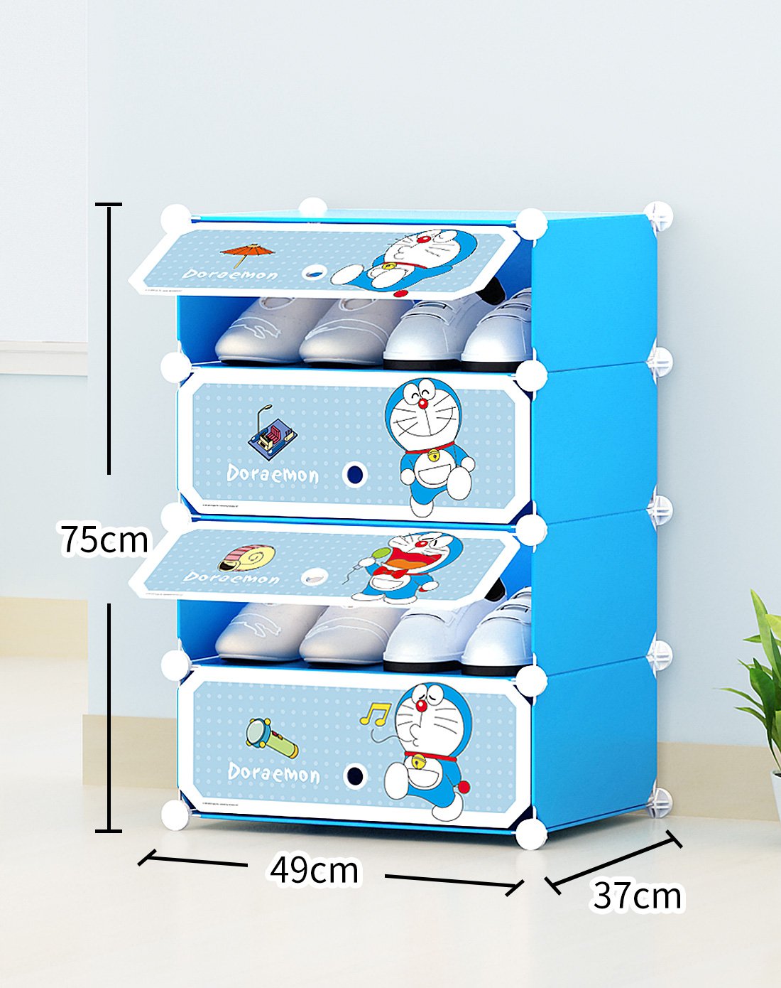哆啦a梦卡通鞋柜儿童小孩鞋架卡通1列4层塑料简易创意鞋子收纳架