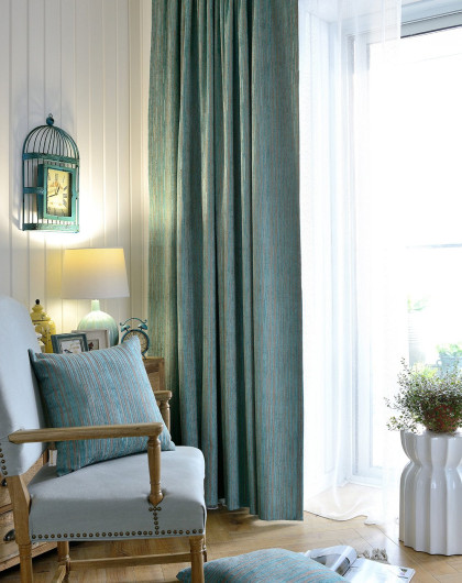 周年庆 爱在花开蓝绿色3x2.7m两片 简约现代卧室成品窗帘