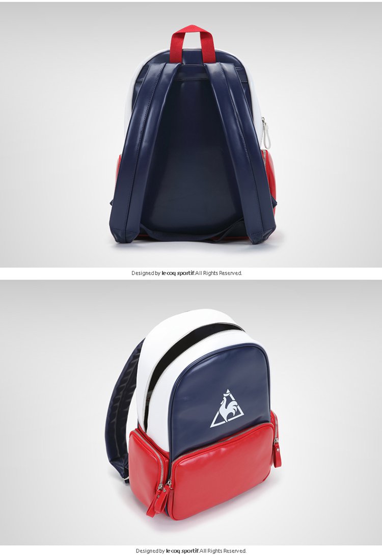 乐卡克le coq sportif 亮皮革材质 金属拉链中性款 休闲运动背包 黑 f