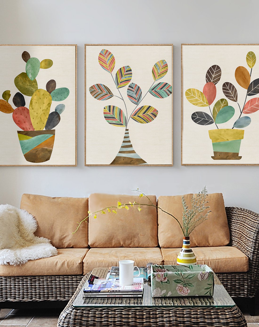 60*80单幅 彩色盆栽 简约北欧客厅卧室装饰画