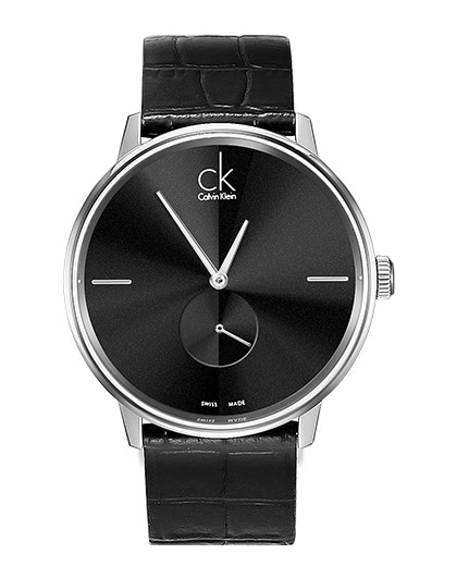 calvin klein ck accent系列黑盘精钢皮表带经典情侣款男士石英手表
