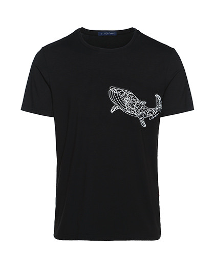 男士个性绳绣烫钻鲸鱼图案圆领短袖t恤