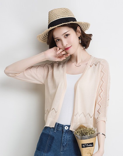 【2018夏装新品】女款夏季轻薄短款五分袖针织开衫坎肩通勤百搭空调衫