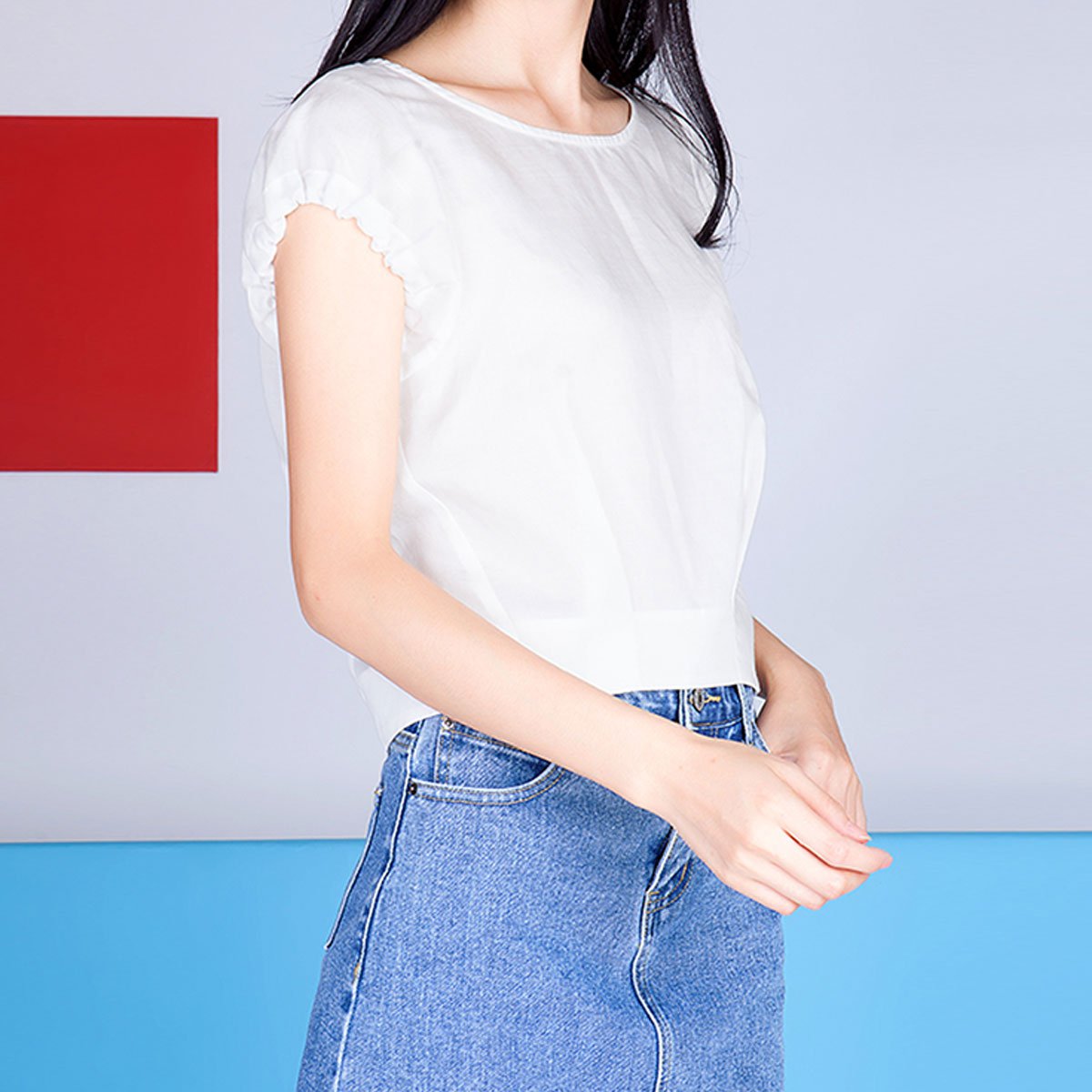 女装夏季纯色收腰短款上衣简约圆领套头衫休闲t恤上衣
