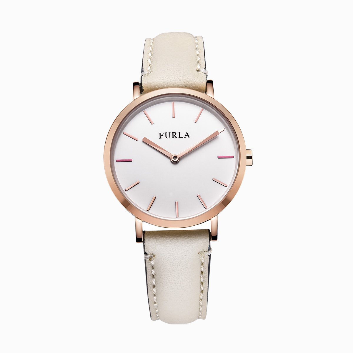 furla 芙拉 白色表盘表圈玫瑰金24mm牛皮女士石英女表